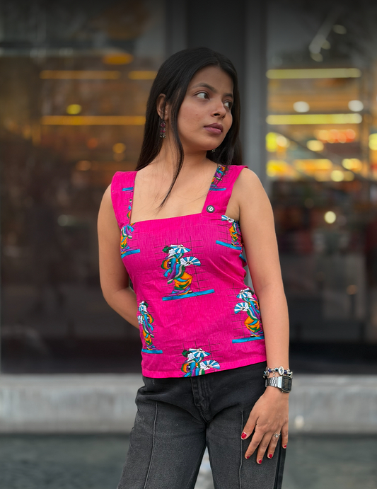 Desi Patola – Pink Printed Backless Kurti Top