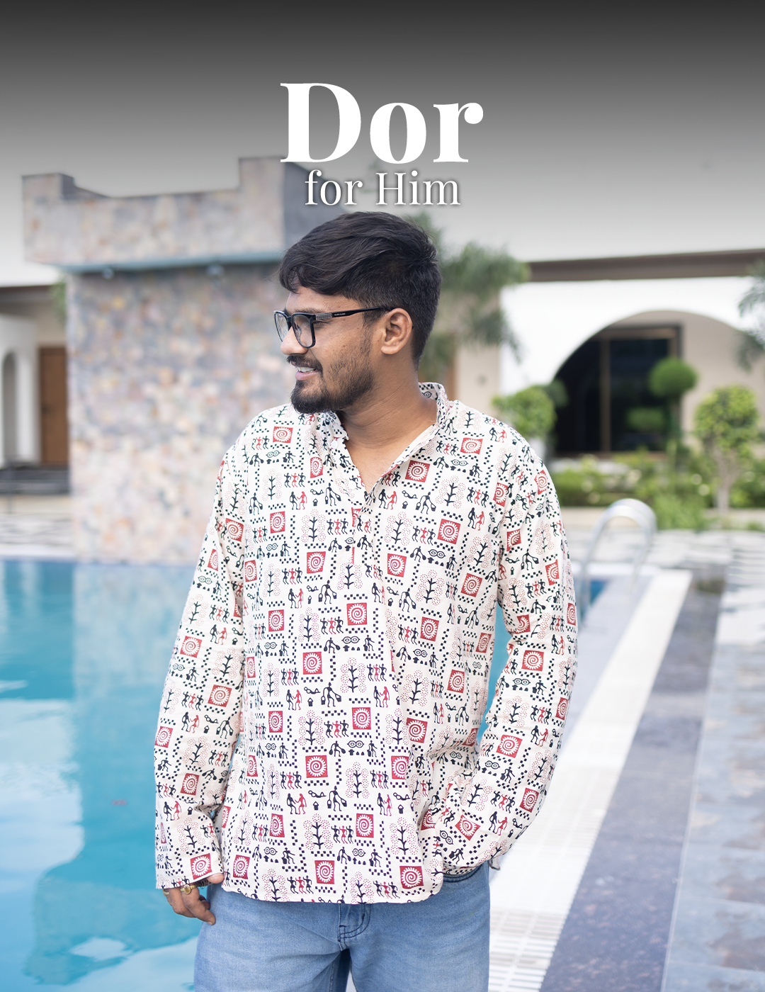 Dor – Tribal Print Cotton Short Kurta for Men