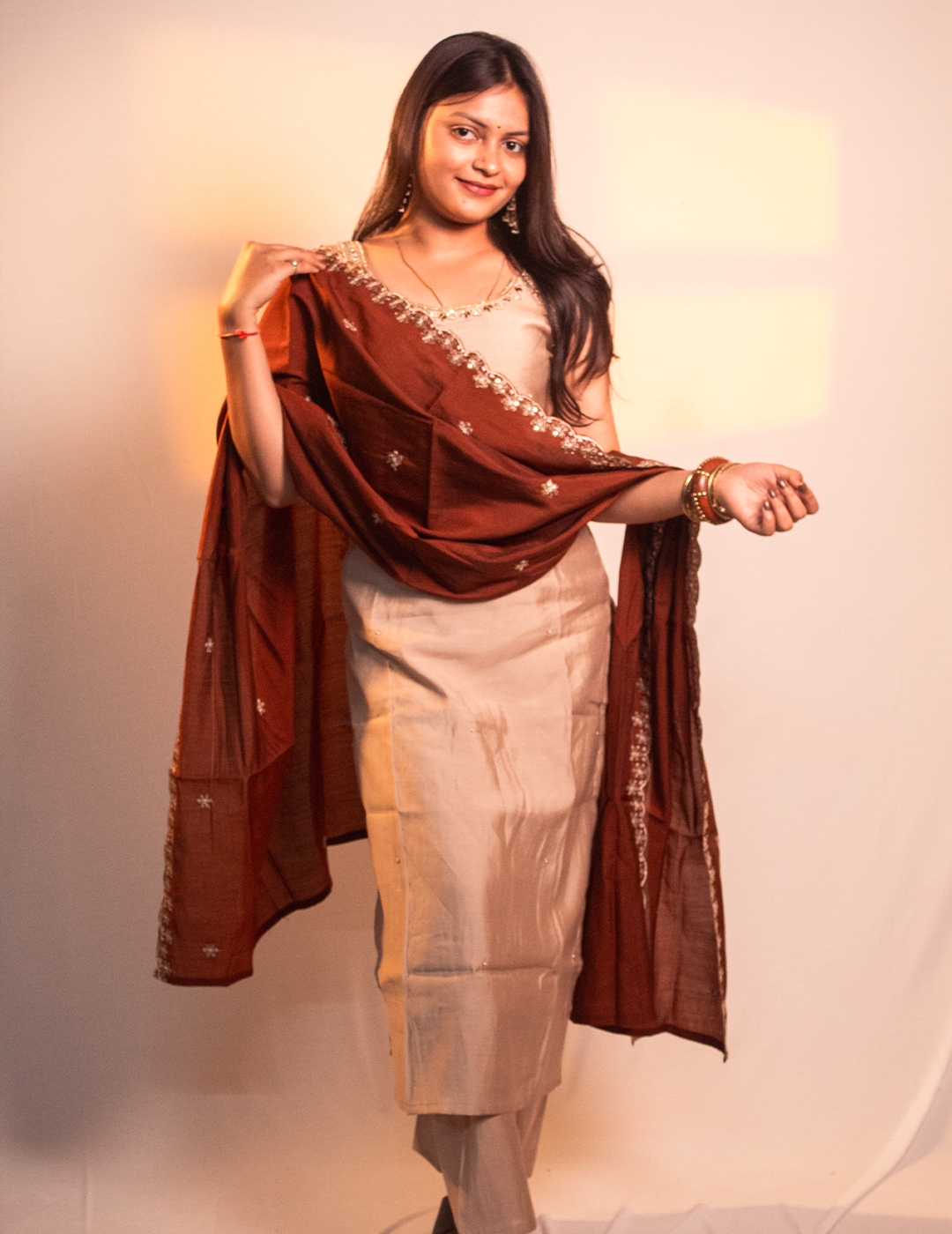 Iti - Cream Kurta Set With Ivory Embroidered Dupatta