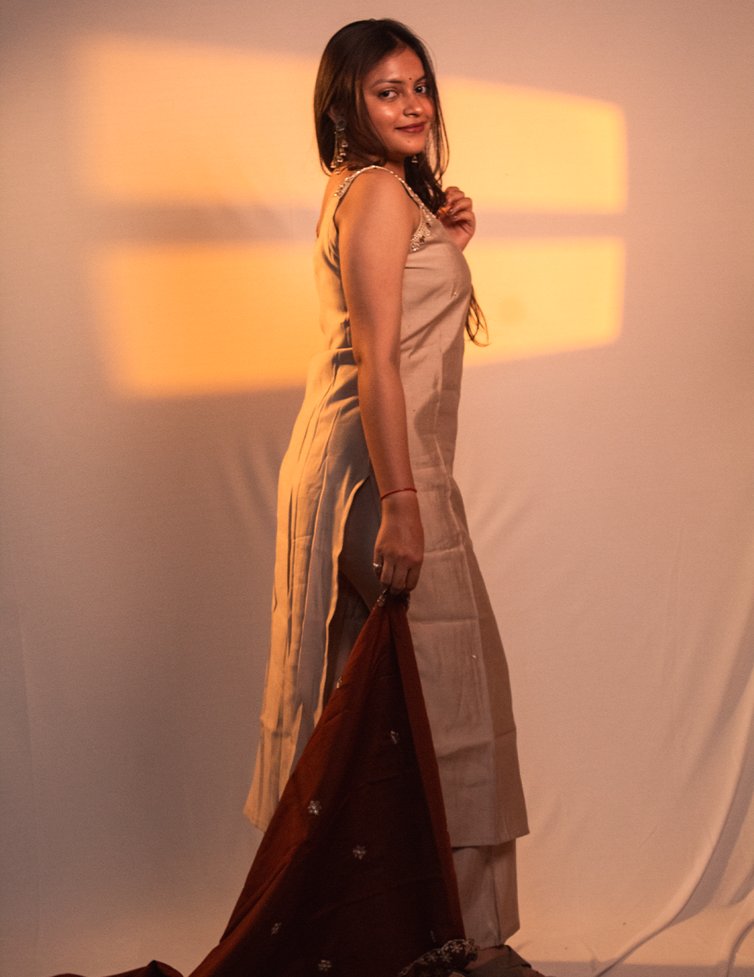 Iti - Cream Kurta Set With Ivory Embroidered Dupatta