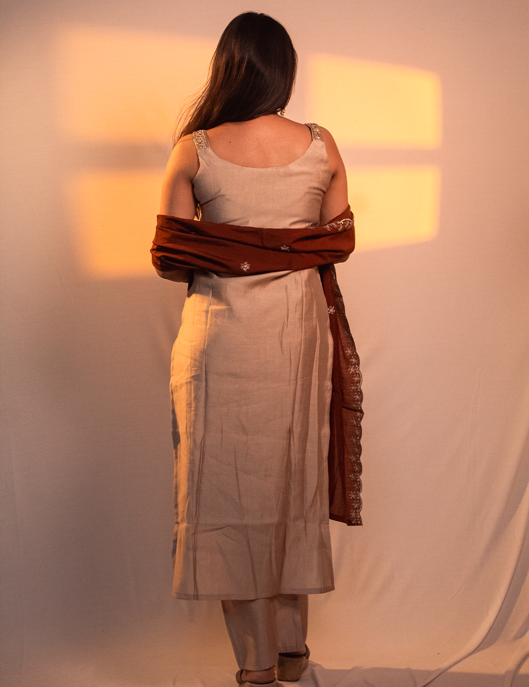 Iti - Cream Kurta Set With Ivory Embroidered Dupatta
