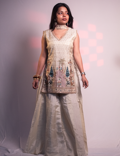Alia – Cream Embroidered 3-Piece Designer Sharara Set