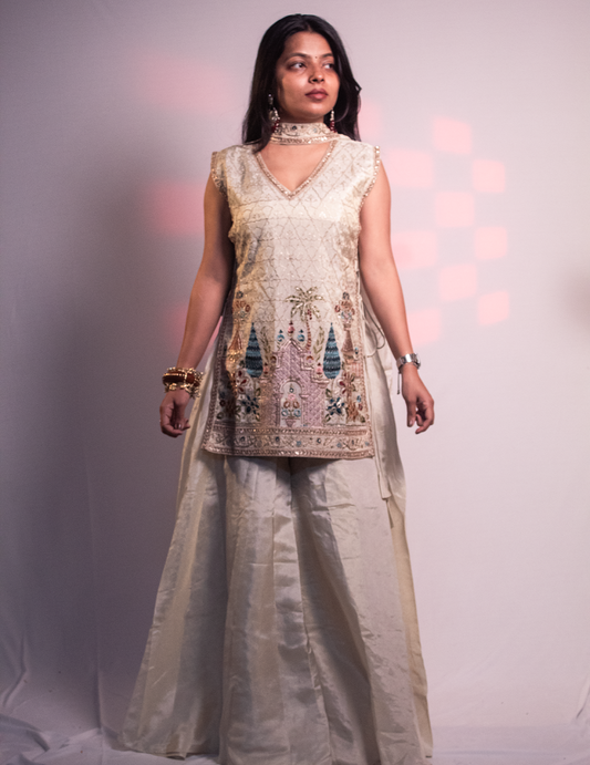 Alia – Cream Embroidered 3-Piece Designer Sharara Set