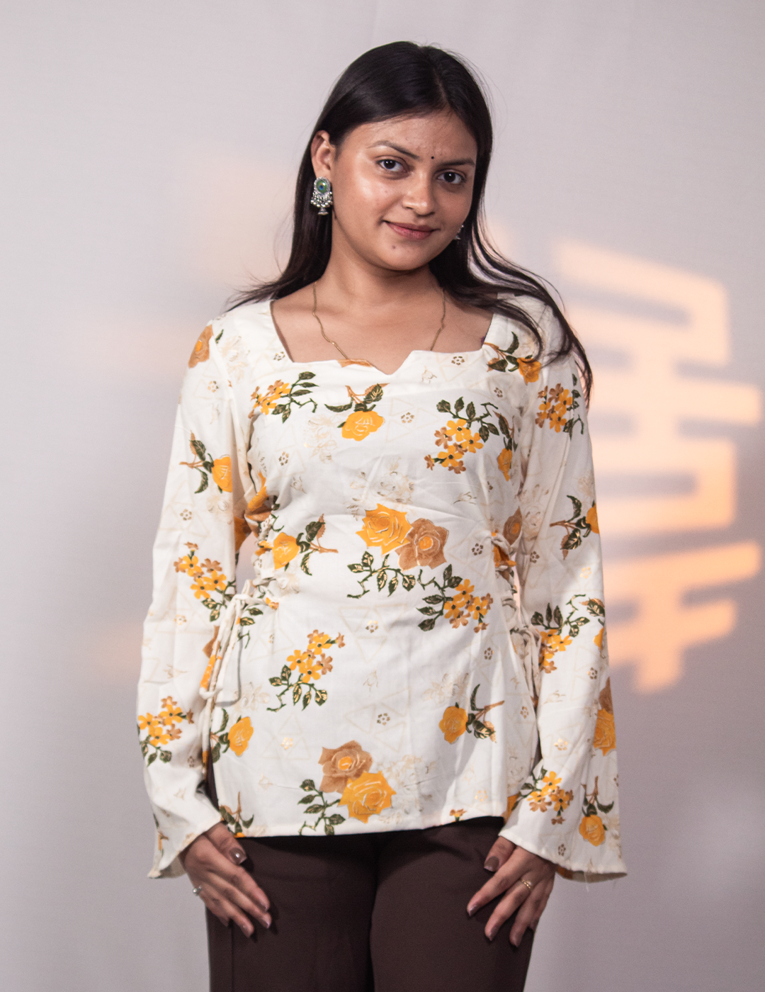 Ish – White Floral Printed Flared Short Kurti for Women