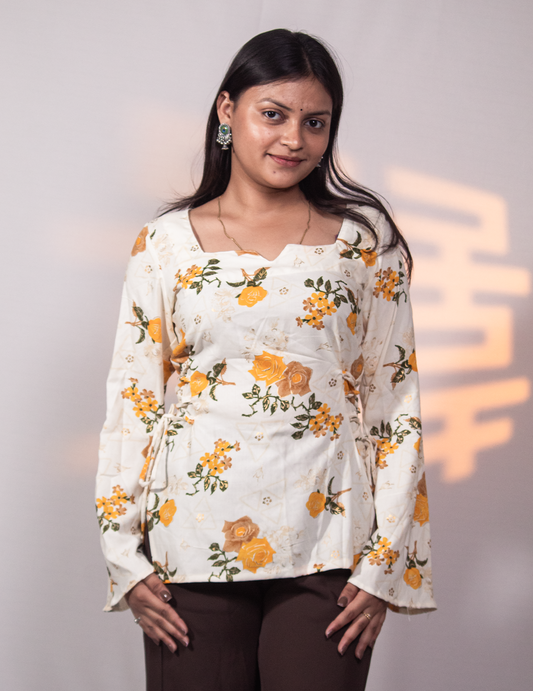 Ish – White Floral Printed Flared Short Kurti for Women