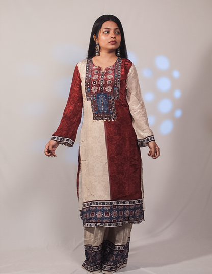Sara – Maroon & Beige Printed Crape Co-ord Set