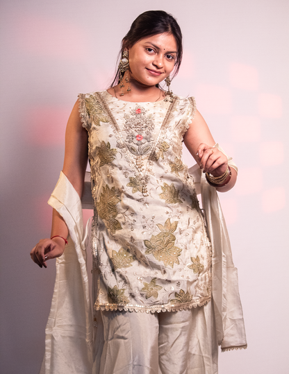 Ayat – Cream Floral Embroidered 3-Piece Sharara Set