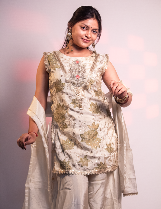 Ayat – Cream Floral Embroidered 3-Piece Sharara Set