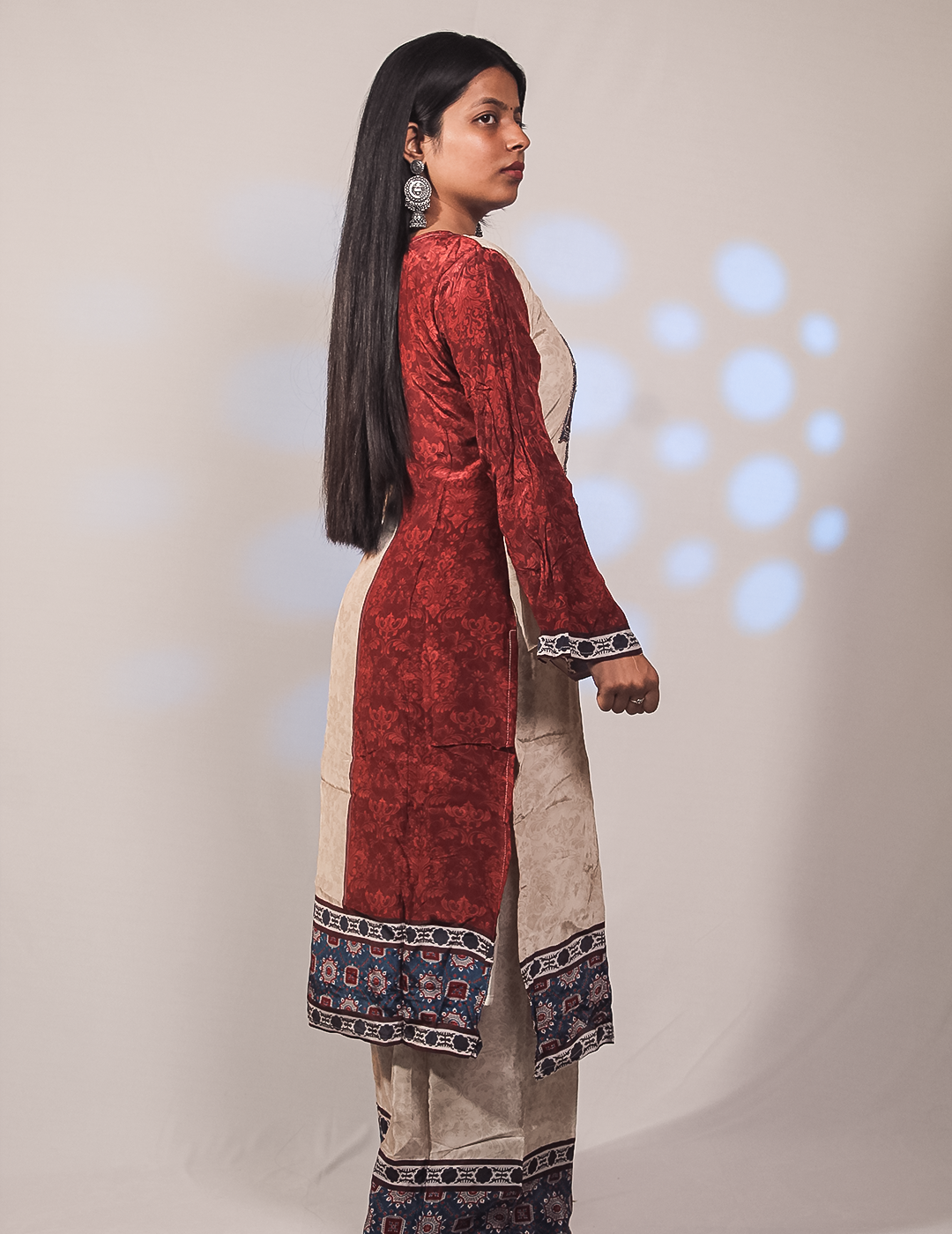 Sara – Maroon & Beige Printed Crape Co-ord Set