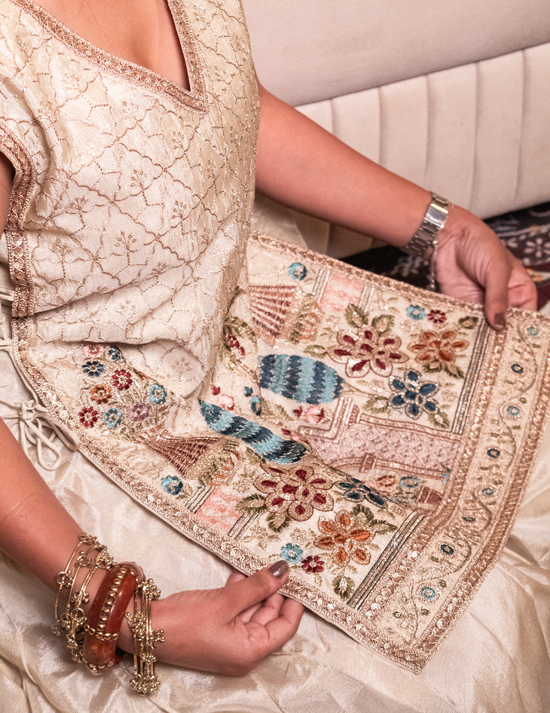 Alia – Cream Embroidered 3-Piece Designer Sharara Set
