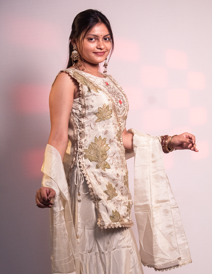Ayat – Cream Floral Embroidered 3-Piece Sharara Set