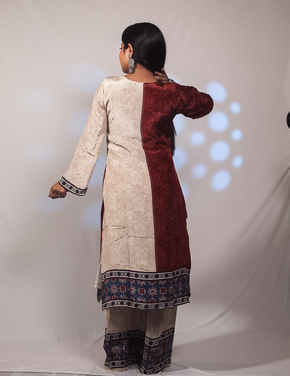 Sara – Maroon & Beige Printed Crape Co-ord Set