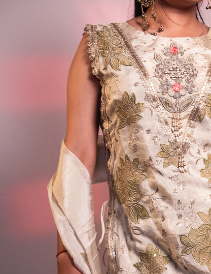 Ayat – Cream Floral Embroidered 3-Piece Sharara Set