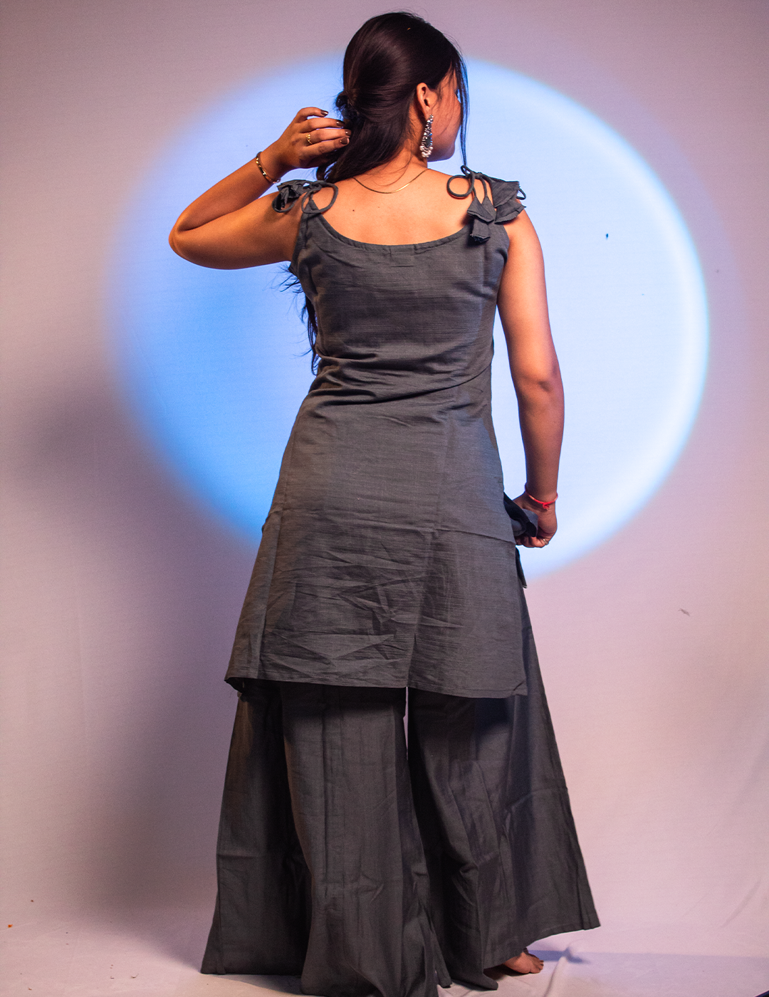 Aaira – Charcoal Grey Floral BorderTwo-Piece Kurta Set