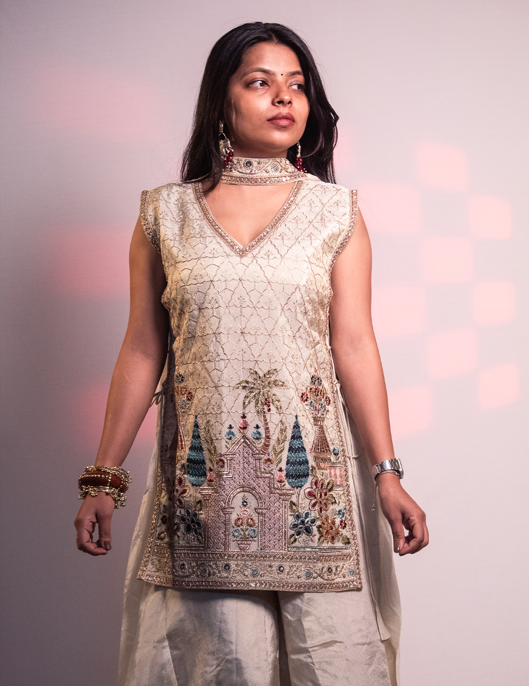 Alia – Cream Embroidered 3-Piece Designer Sharara Set