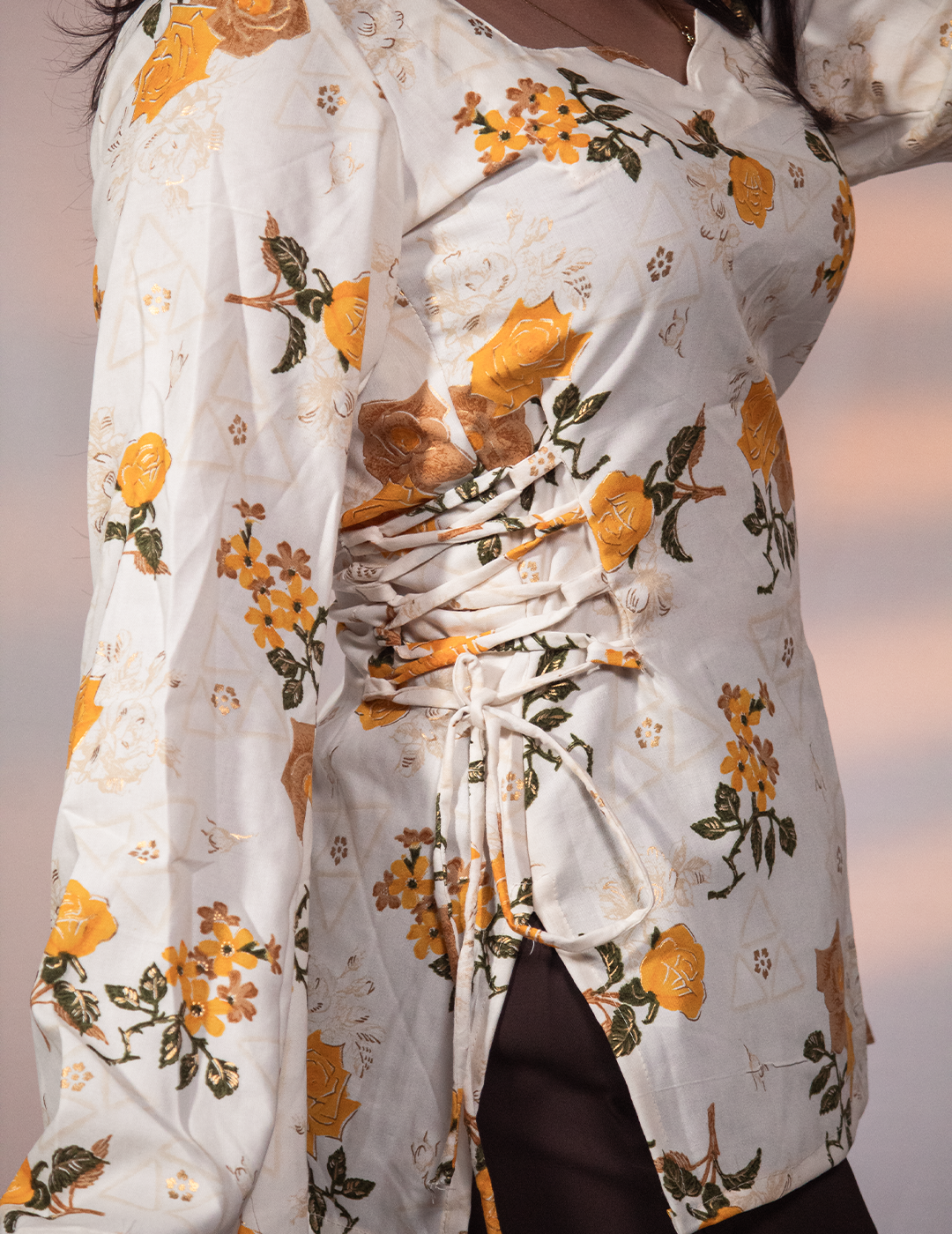 Ish – White Floral Printed Flared Short Kurti for Women