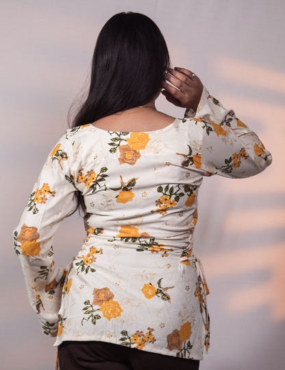 Ish – White Floral Printed Flared Short Kurti for Women