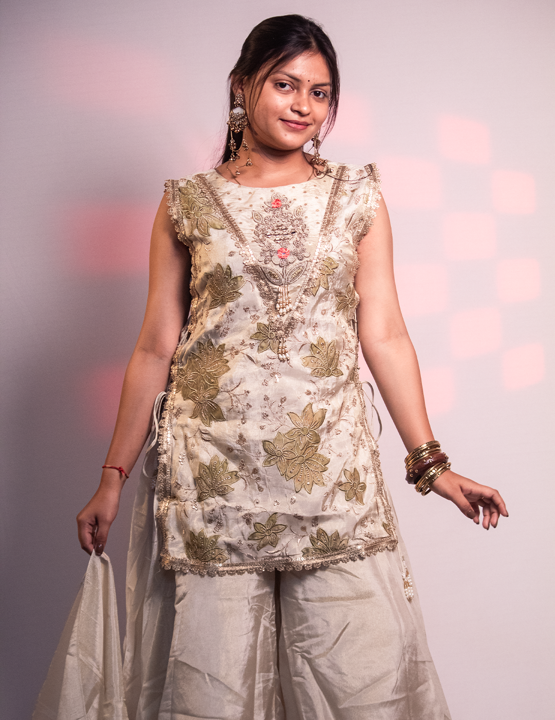 Ayat – Cream Floral Embroidered 3-Piece Sharara Set