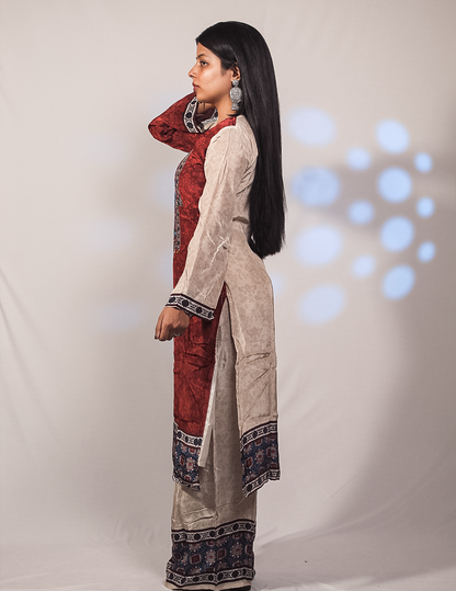 Sara – Maroon & Beige Printed Crape Co-ord Set