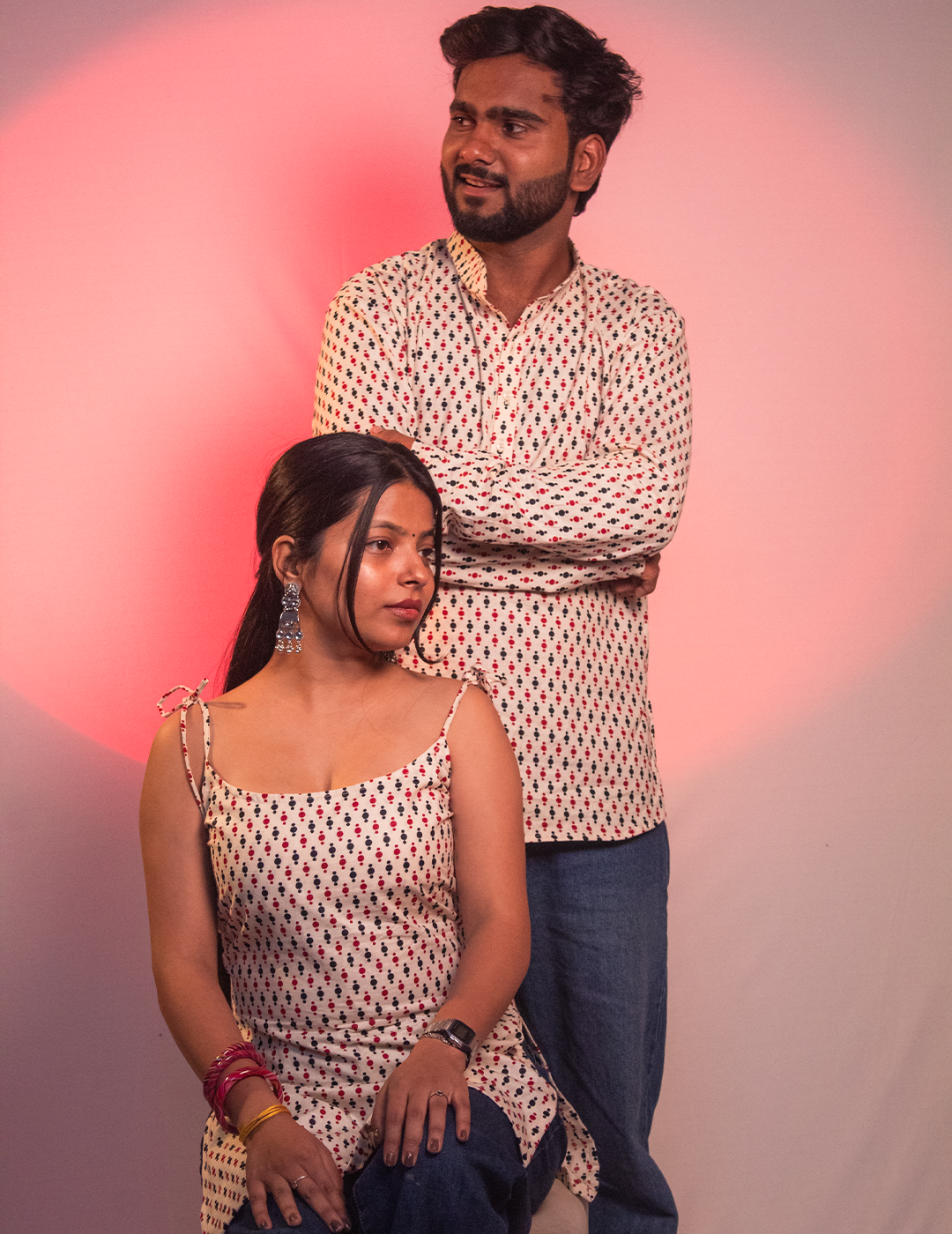 Pookie – White Printed Couple Twinning Short Kurta & Kurti for Him & Her