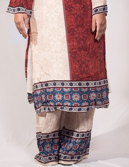 Sara – Maroon & Beige Printed Crape Co-ord Set