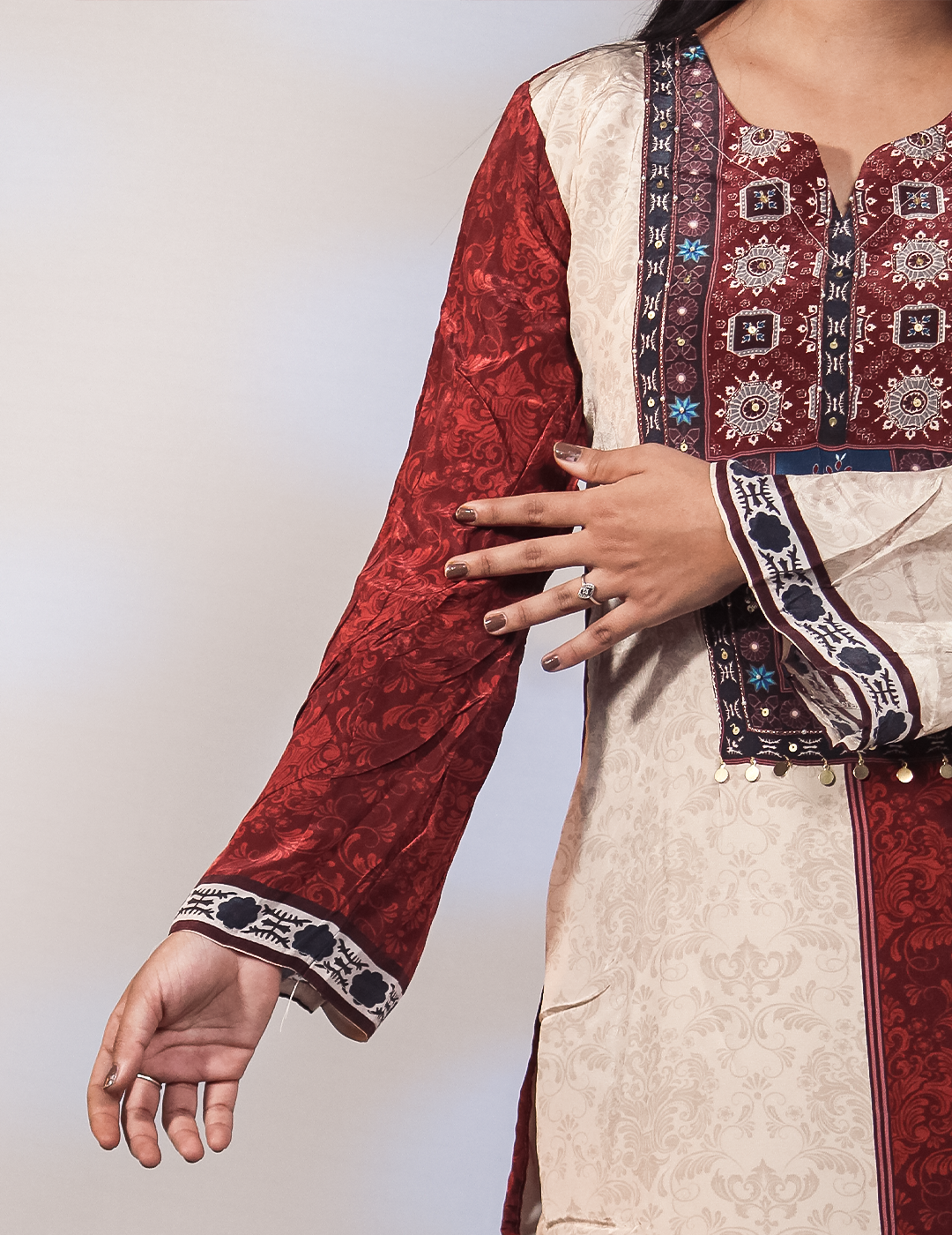 Sara – Maroon & Beige Printed Crape Co-ord Set