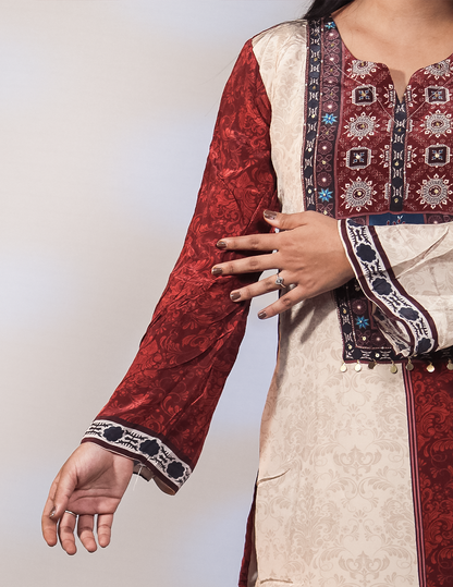 Sara – Maroon & Beige Printed Crape Co-ord Set