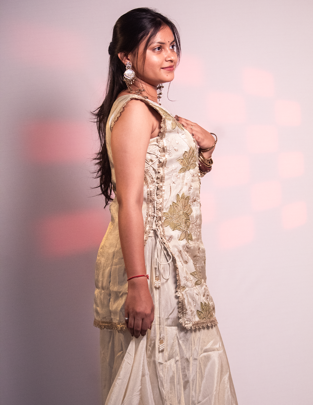 Ayat – Cream Floral Embroidered 3-Piece Sharara Set