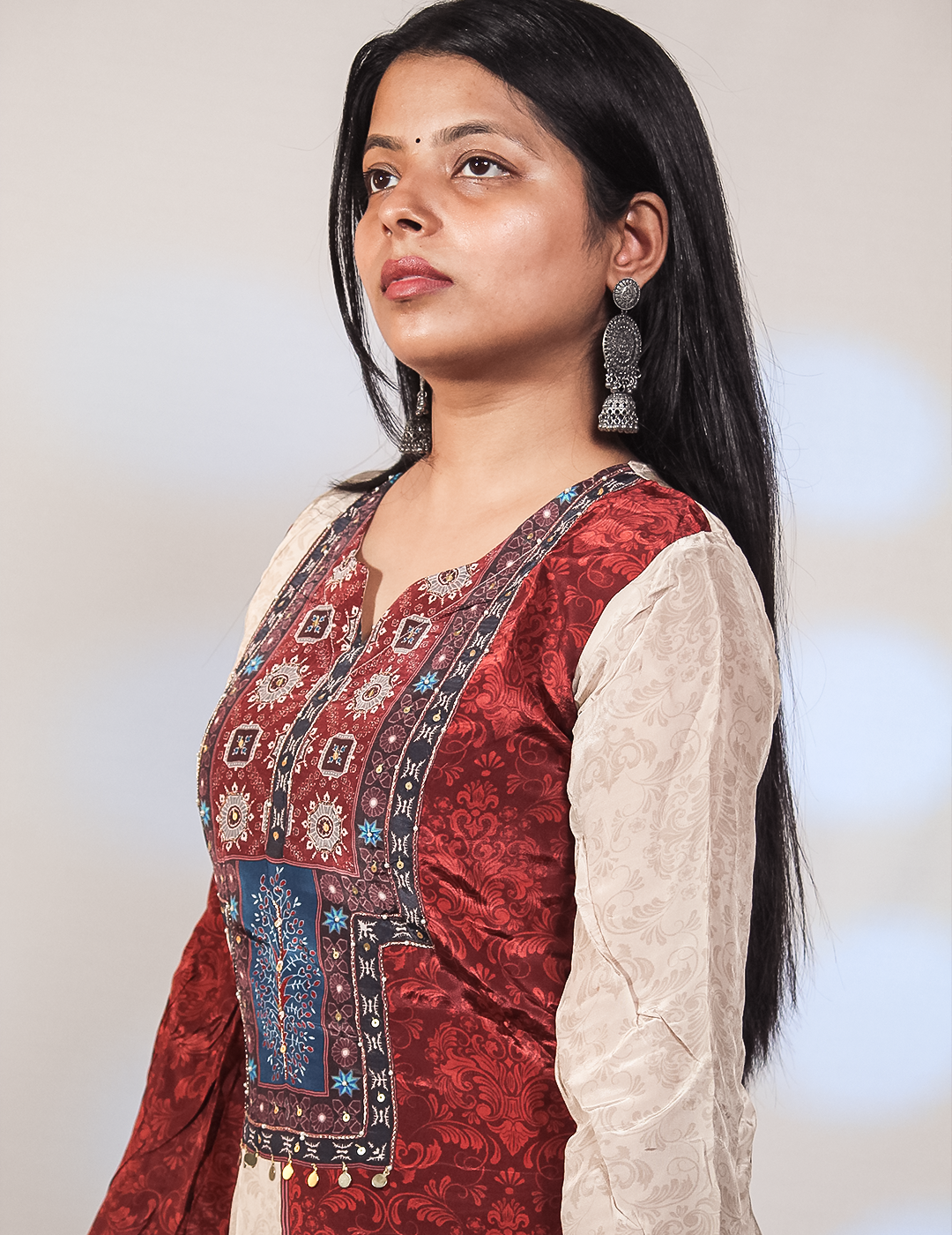 Sara – Maroon & Beige Printed Crape Co-ord Set