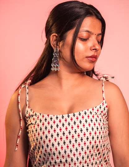 Pookie For her – Cream Ethnic Printed Tie-Shoulder Short Kurti for women