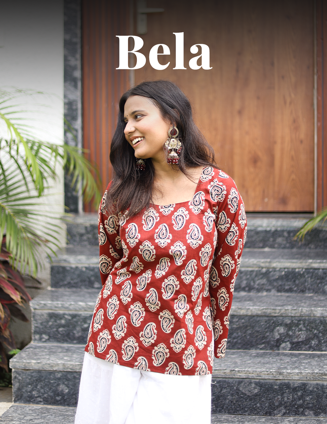 Bela – Rust Paisley Full Sleeves Cotton Kurti