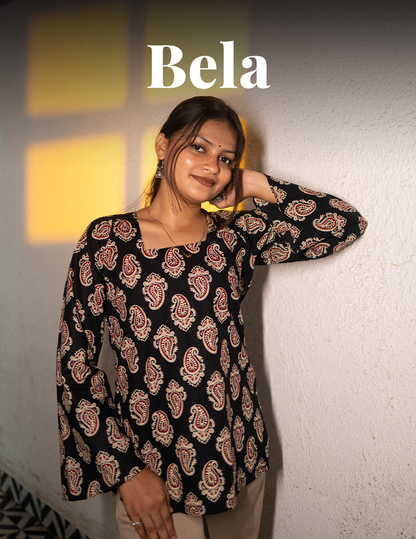 Bela – Black Paisley Full Sleeves Cotton Kurti