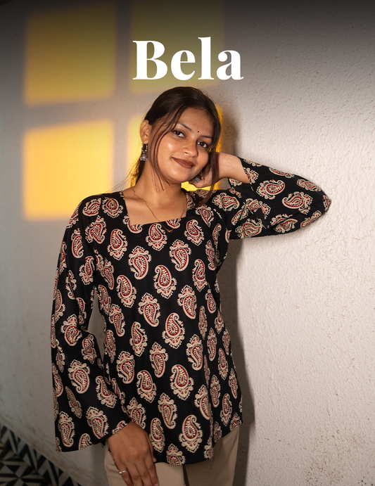 Bela – Black Paisley Full Sleeves Cotton Kurti