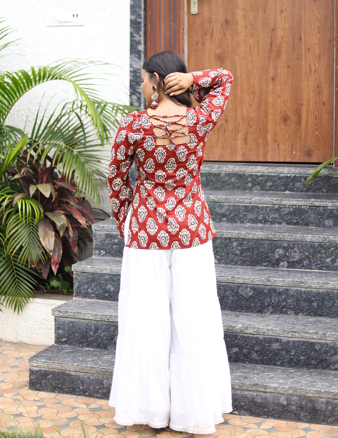 Bela – Rust Paisley Full Sleeves Cotton Kurti