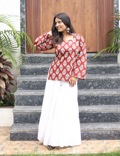Bela – Rust Paisley Full Sleeves Cotton Kurti