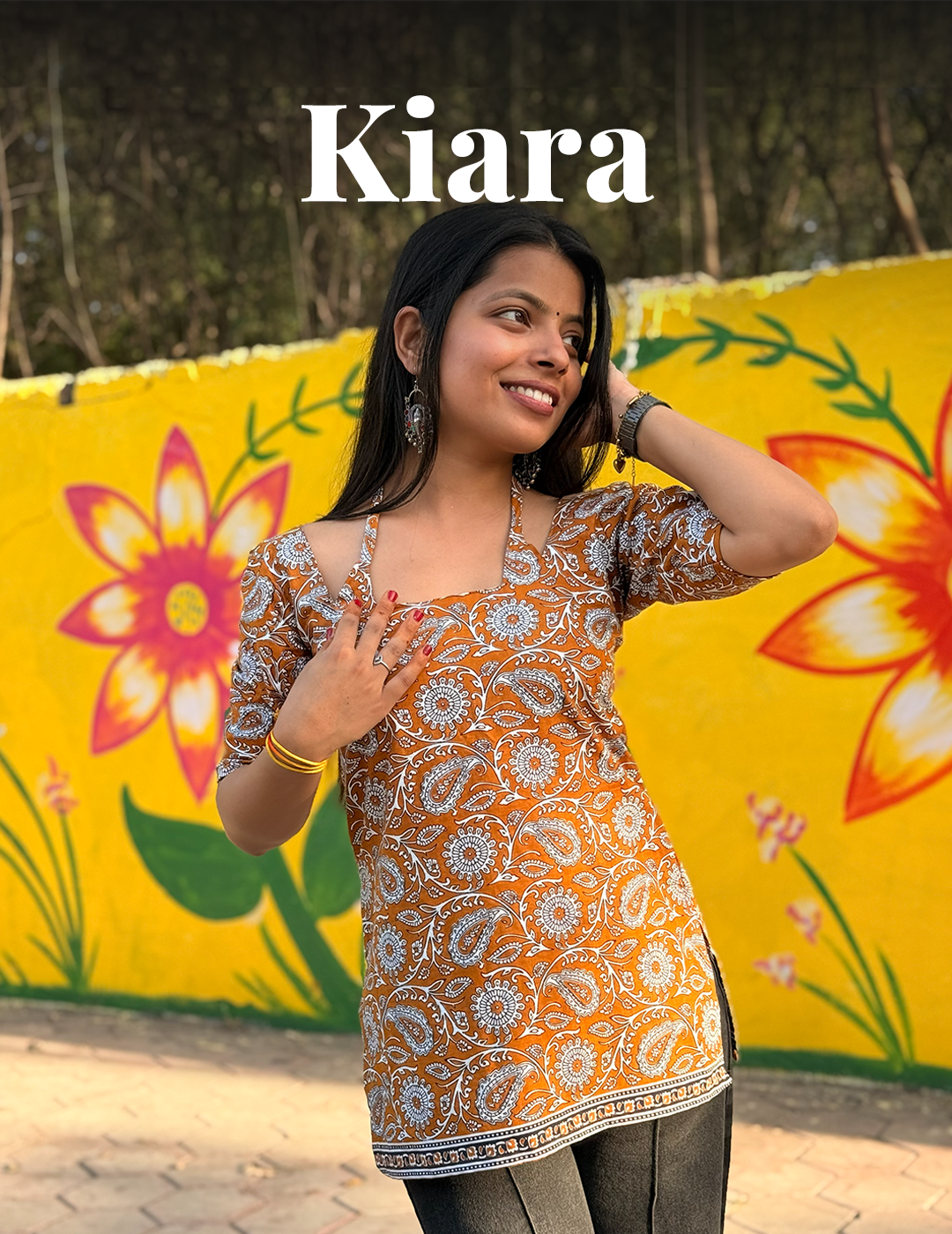 Kiara – Mustard Printed Cotton Kurti