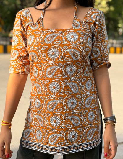 Kiara – Mustard Printed Cotton Kurti