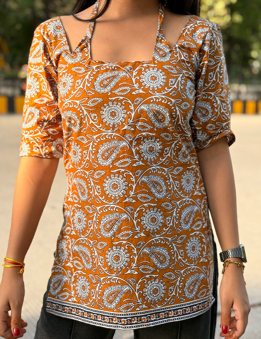 Kiara – Mustard Printed Cotton Kurti