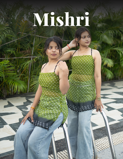Mishri – Olive Green Backless Tie-Up Kurti