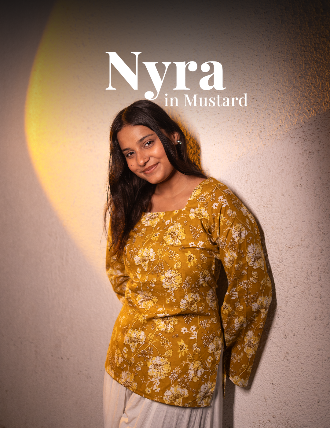 Nyra – Mustard Full Sleeves Floral Kurti