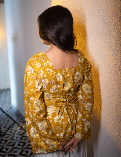 Nyra – Mustard Full Sleeves Floral Kurti