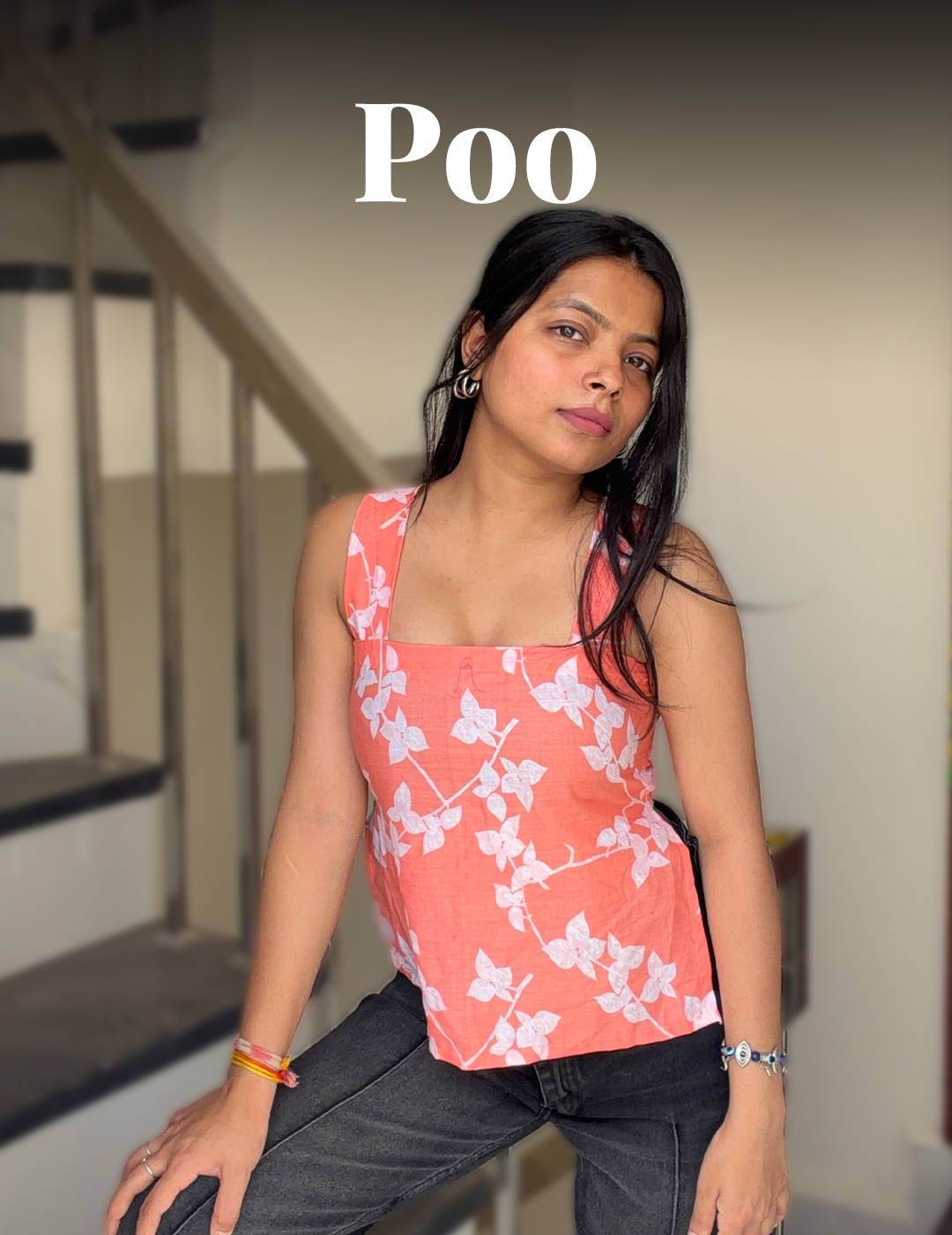 Poo - Orange & White Printed Kurti Top