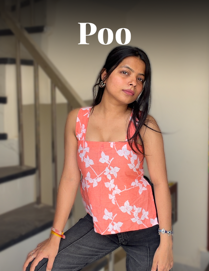 Poo - Orange & White Printed Kurti Top