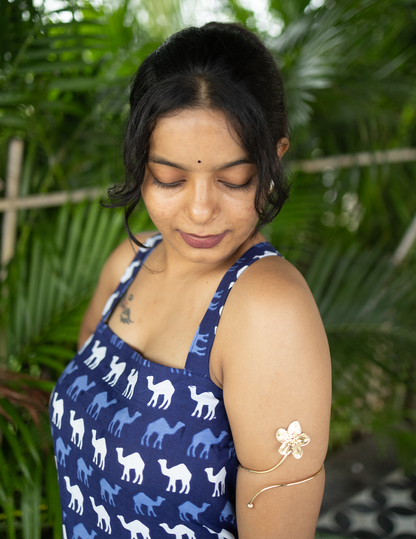 Sharvari – Blue Camel Print Cross-Back Cotton Kurti