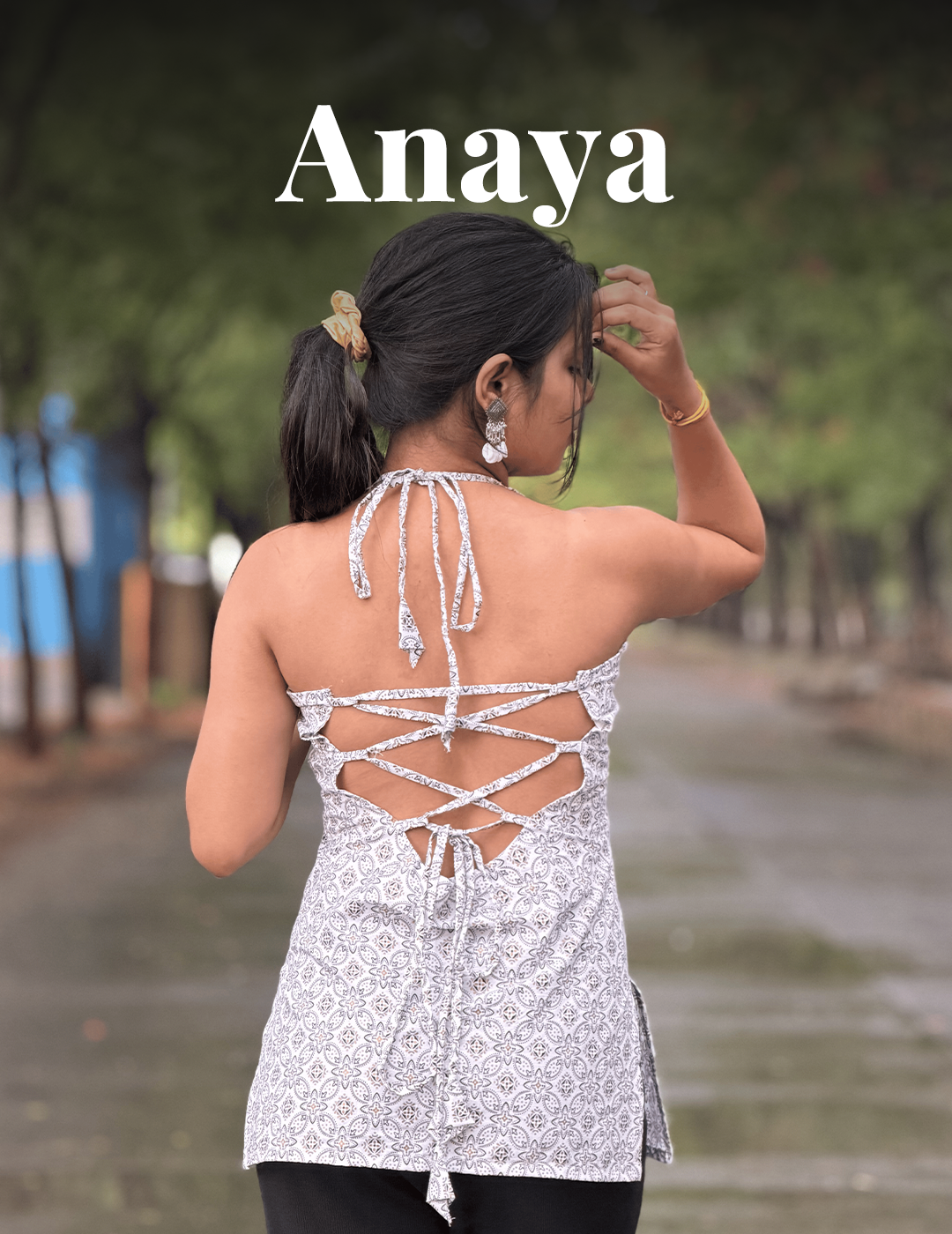 Anaya - White Printed Premium Halter Neck Kurti