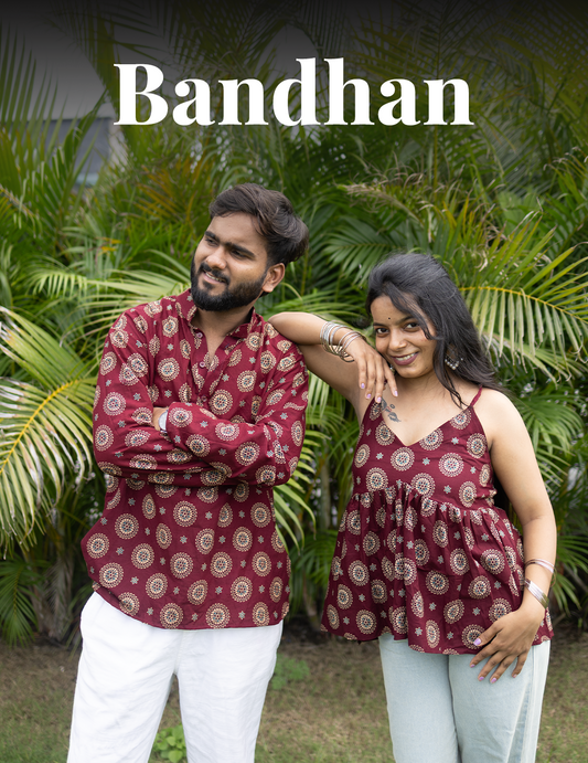 Bandhan – Duo Maroon Printed Cotton Shirt & Peplum Kurti Top