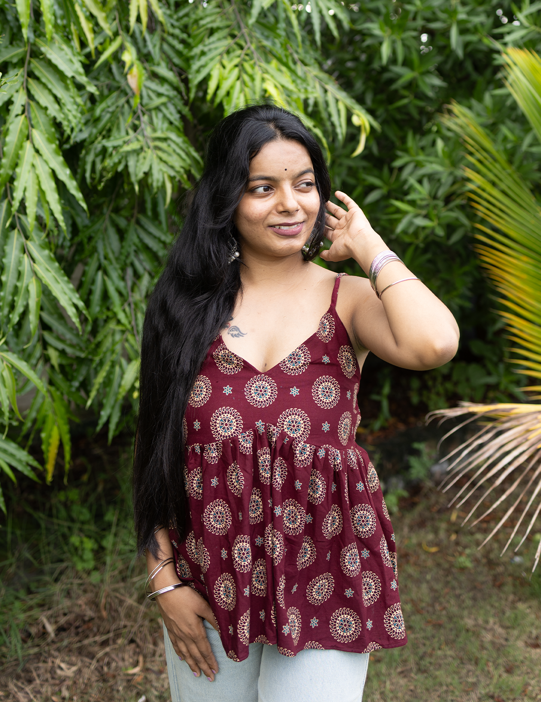 Bandhan – Duo Maroon Printed Cotton Shirt & Peplum Kurti Top