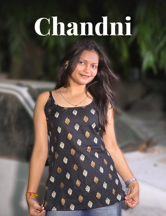 Chandni – Black Minimal Printed Premium Cotton Short Kurti for Women
