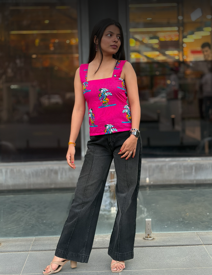 Desi Patola – Pink Printed Backless Kurti Top