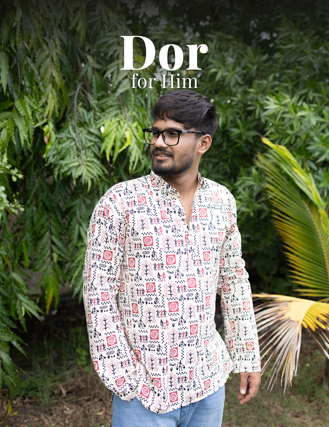 Dor – Tribal Print Cotton Short Kurta for Men